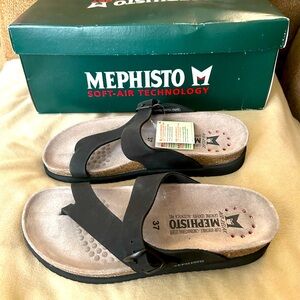 Mephisto Black Cross-Strap Leather Sandals-Size 7